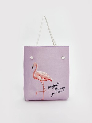 LC Waikiki Lila Flamingo Baskılı Kadın Plaj Çantası
