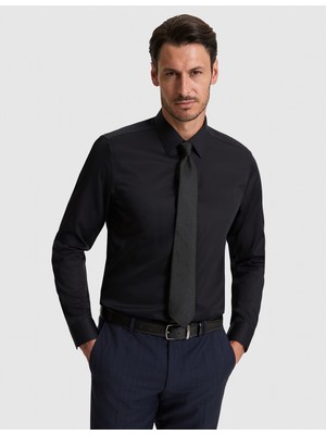 Pierre Cardin Erkek Siyah Non Iron Kolay Ütülenebilir Slim Fit Uzun Kollu Basic Gömlek 50321020-VR046