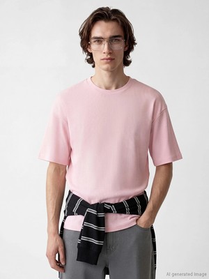 LC Waikiki Pembe Pamuk Boxy Fit Basic Kalın Tişört
