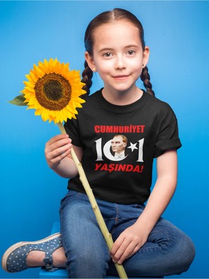 Widi 29 Ekim Cumhuriyet Bayramı 101. Yıl Kutlama Çocuk Regular Fit %100 Pamuk Siyah T-Shirt
