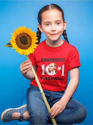 Widi 29 Ekim Cumhuriyet Bayramı 101. Yıl Kutlama Çocuk Regular Fit %100 Pamuk Kırmızı T-Shirt