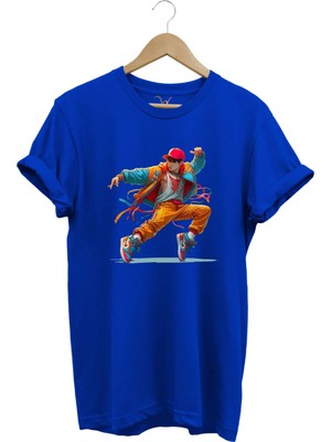 Widi Dancing Boy Dans Eden Çocuk Tasarım Baskılı %100 Pamuk Regular Fit Mavi T-Shirt