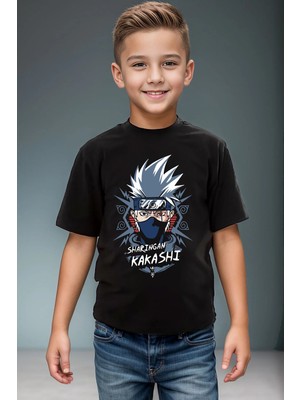 Widi Anime Manga Kakashi Sharingan %100 Pamuk Erkek Çocuk Kız Çocuk Yüksek Kaliteli Premium Siyah T-Shirt