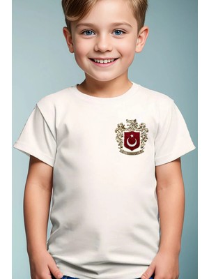 Widi Bozkurt Sembolü Türkiye ve Türk Bayrağı Kurt Baskılı %100 Pamuk Çocuk Beyaz T-Shirt