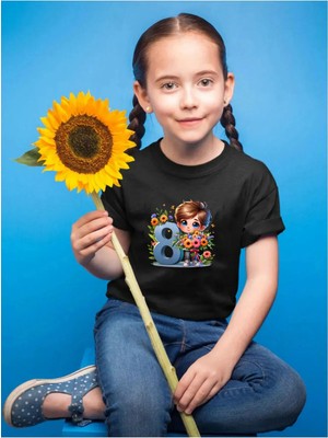 Widi 8 Yaş Doğum Günü Baskılı Regular Fit %100 Pamuk Çocuk Siyah T-Shirt