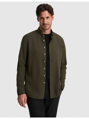 Pierre Cardin Erkek Haki Regular Fit Uzun Kollu Gömlek 50325356-VR027
