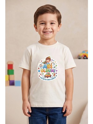 Widi Abi Oldum Baskılı Erkek Çocuk Tişört - Yeni Kardeş Müjdesi ve Cinsiyet Partisi T-Shirt