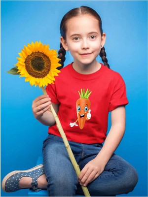 Widi Havuç Baskılı Regular Fit %100 Pamuk Çocuk Kırmızı T-Shirt