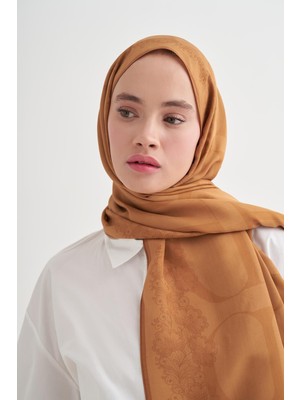 Hardal Carell Floral Çiçekli Monogram Floş Şal