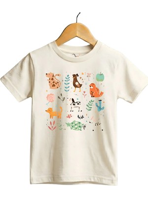 Widi Çizgi Hayvan Figürleri Baskılı Regular Fit %100 Pamuk Kısa Kollu Çocuk T-Shirt