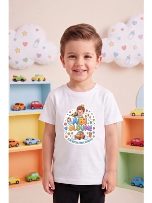 Widi Abi Oldum Baskılı Erkek Çocuk Tişört - Yeni Kardeş Müjdesi ve Cinsiyet Partisi T-Shirt