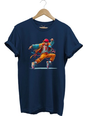 Widi Dancing Boy Dans Eden Çocuk Tasarım Baskılı %100 Pamuk Regular Fit Lacivert T-Shirt