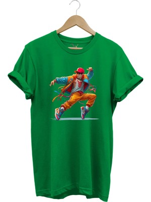 Widi Dancing Boy Dans Eden Çocuk Tasarım Baskılı %100 Pamuk Regular Fit Yeşil T-Shirt