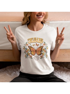 Ontunew Jesus The Life Baskılı Retro Vintage Standart Kalıp Bisiklet Yaka Pamuklu Kadın ve Erkek Tshırt