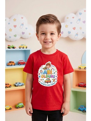 Widi Abi Oldum Baskılı Erkek Çocuk Tişört - Yeni Kardeş Müjdesi ve Cinsiyet Partisi T-Shirt