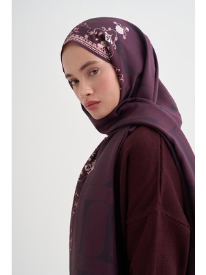 Mürdüm Carell Luxe Çiçekli Monogram Floş Şal