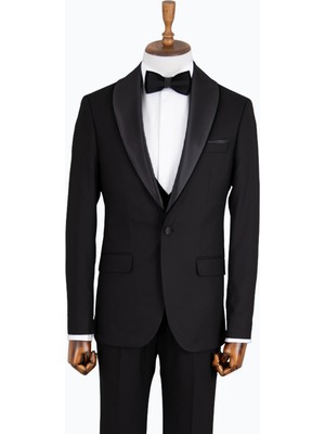 HC MEN CLASSIC Erkek Siyah Şal Yaka Kadife Smokin Damatlık