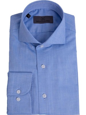 HC MEN CLASSIC Erkek Mavi Slim Fit Italyan Yaka Gömlek