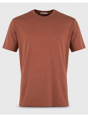HC MEN CLASSIC Erkek Basic Tshirt Modern Fit Kahverengi Bisiklet Yaka