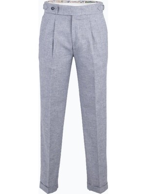 HC MEN CLASSIC Erkek Mavi Keten Çift Pile Pantolon