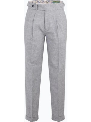 HC MEN CLASSIC Erkek Gri Keten Çift Pile Pantolon