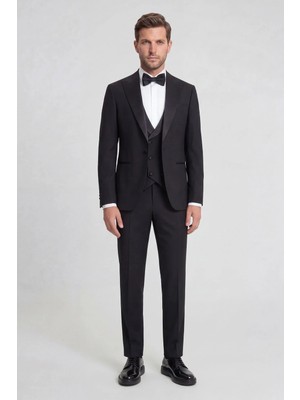 HC MEN CLASSIC Erkek Siyah Kırlangıç Yaka Modern Fit Smokin Damatlık