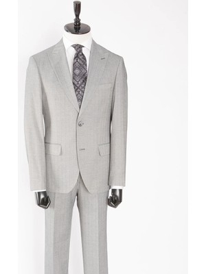 HC MEN CLASSIC Erkek Gri Kırlangıç Yaka Modern Fit Klasik Takım Elbise