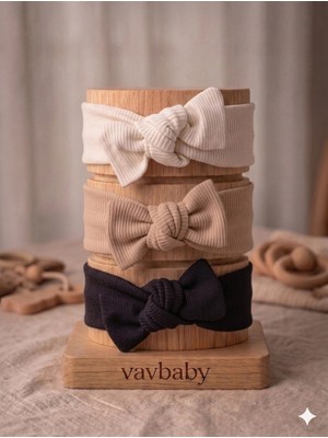 Vavbaby Kız Bebek 3’lü Ribana Fiyonklu Bandana Seti - Siyah-Beyaz-Krem