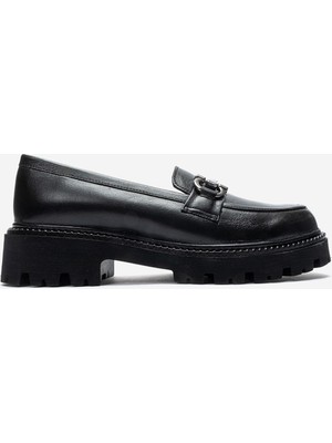 Dericlub Kadın Kalın Taban Loafer Ayakkabı Gerçek Deri Mtd 24352 Siyah