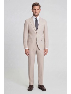 HC MEN CLASSIC Erkek Bej Mono Yaka Modern Fit Klasik Takım Elbise