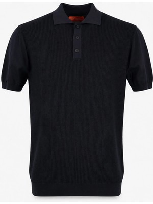 HC MEN CLASSIC Erkek Polo Yaka Tshirt Modern Fit Siyah Desenli Düğmeli