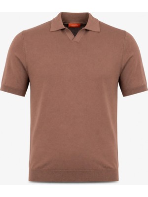 HC MEN CLASSIC Erkek Polo Yaka Tshirt Modern Fit Kahverengi Düğmesiz