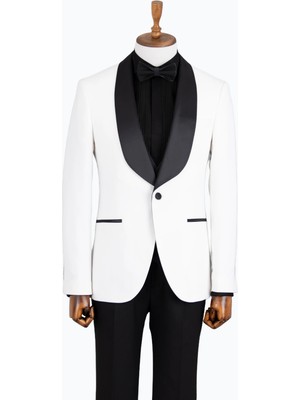 HC MEN CLASSIC Erkek Beyaz Şal Yaka Slim Fit Smokin Damatlık