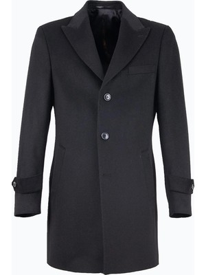 HC MEN CLASSIC Erkek Siyah Yün Modern Fit Kaban