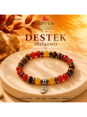 Lotus 🍂 Destekleyici Doğal Taş Bileklik (Balgami) – Kaplangözü, Kehribar & Kızıl Akik