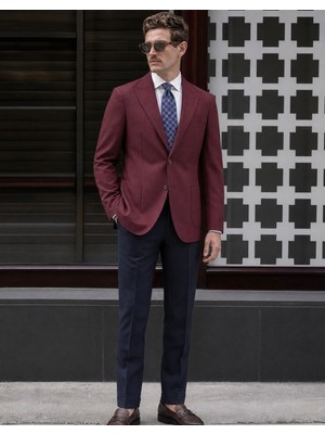 HC MEN CLASSIC Erkek Casual Ceket Modern Fit Bordo Balıksırtı Desenli