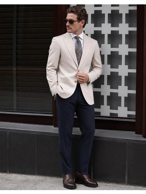 HC MEN CLASSIC Erkek Casual Ceket Modern Fit Bej Mono Yaka