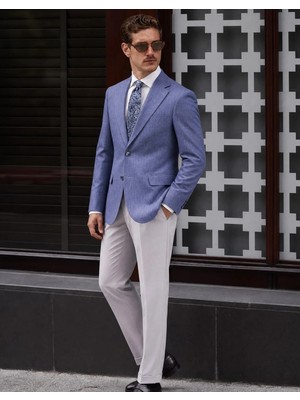 HC MEN CLASSIC Erkek Casual Ceket Modern Fit Mavi Çizgili Mono Yaka