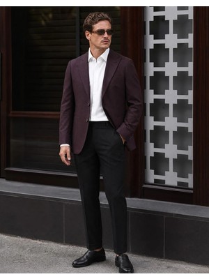 HC MEN CLASSIC Erkek Keten Casual Ceket Modern Fit Bordo Sivri Yaka