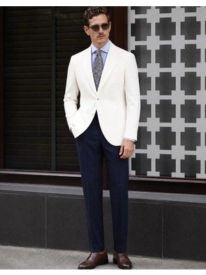 HC MEN CLASSIC Erkek Casual Ceket Modern Fit Ekru Balıksırtı Desenli