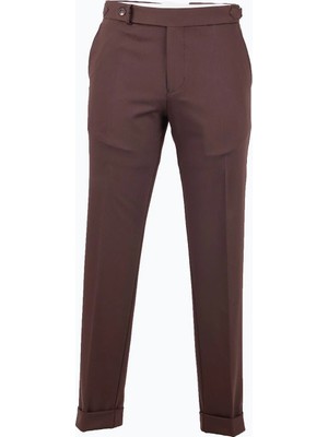 HC MEN CLASSIC Erkek Kahverengi Slim Fit Viskon Yün Klasik Pantolon