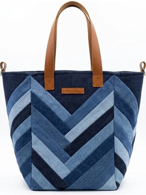 Kadın El Yapımı Patchwork Denim Omuz Çantası - Özel Tasarım Kot Tote Bag