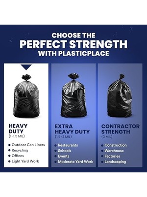 Plasticplace T55129BK 55-60 Galon Çöp Torbası 1,2 Mil - Siyah Çöp Kutusu Astarları - 35" x 54" (90 Adet)