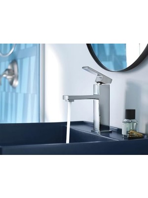 Revyl Krom Tek Kolu Tek Delikli Modern Banyo Lavabo Bataryası Isteğe Bağlı Deckplate ve Yaylı Drenaj Montajlı, 84771