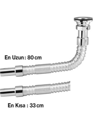 80 cm Krom Körüklü Lavabo Gider Borusu – Esnek Metal Lavabo Sifon Hortumu, Uzatılabilir Gider Borusu, Banyo ve Mutfak Lavaboları Için Dayanıklı Sifon Bağlantı Hortumu