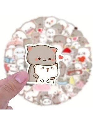 50'li Cute Peach Cat Stickers, Seti Laptop Notebook Tablet Seti