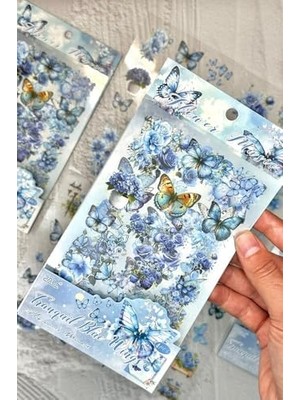 Kolbi 4 Sayfa 66 Adet Şeffaf Mavi Kelebek Çiçek Bullet Journal Laptop Ajanda Planlayıcı