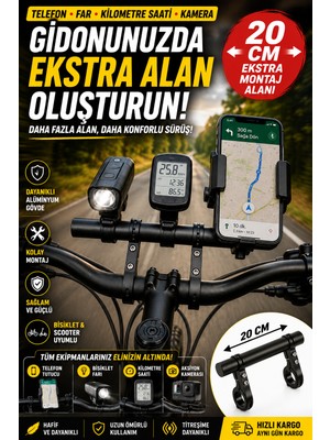 Open City Bisiklet Gidon Uzatma Aparatı 20 cm Telefon Far Kilometre Taşıyıcı Scooter Aksesuar Barı