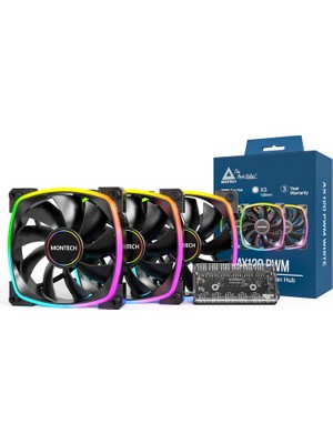 Montech Ax 120MM - Pwm Fan - Sessiz Performans - Yüksek Hızlı 1600PWM - Hdb Rulmanlı Üst Düzey Dayanıklılık - Çarpıcı Dış Halka Argb Aydınlatma Tasarımı - 6x6 Fan Hub'lı 3'ü 1 Arada Paket