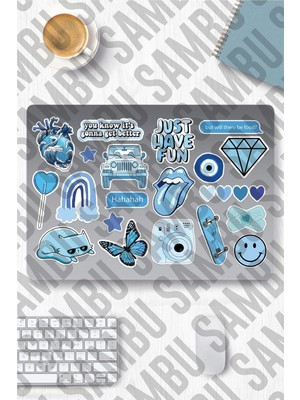Blue Aesthetic Etiket Seti 2 - Mavi - Laptop Notebook Telefon